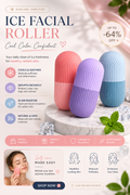 Premium Silicone Ice Facial Roller for Face & Eye Puffiness Relief | Ice Contour Cube Skin Care Tool