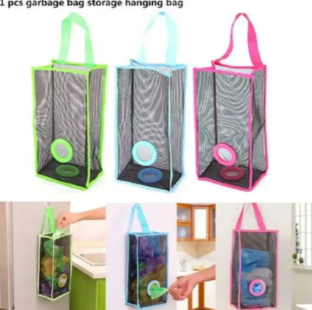 Wall Hanging Mesh Plastic Bag Organizer | Garbage & Grocery Bag Dispenser Holder for Kitchen