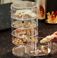 5-layer Rotating Acrylic Jewelry Organizer Box | 360° Clear Storage Case for Earrings, Rings & Necklaces