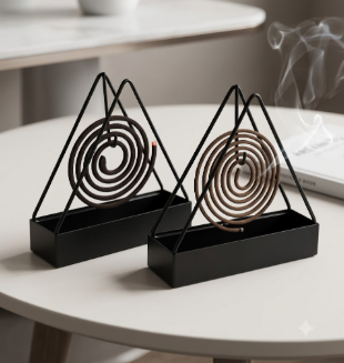 Premium Iron Mosquito Coil Holder | Triangle Vintage Insect Repellent Coil Stand with Ash Catcher