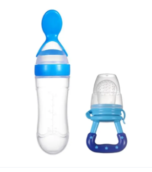 4-in-1 Premium Baby Care Essential Combo Set | Silicone Spoon Feeder, Fruit Pacifier, U-Shape Brush & Knee Pads